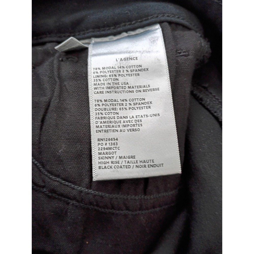 L AGENCE Margot High Rise Noir Black Coated Skinny Jeans Size 24x25 USA $275 - Picture 7 of 10